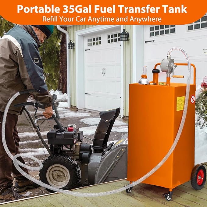 Upgraded 30 Gallon Fuel Caddy, Manual Hand Pump & Easy-Roll Wheels, Heavy-Duty UV-Resistant Steel Tank for Gas & Diesel, Portable Fuel Storage for Tractors, Mowers, Boats