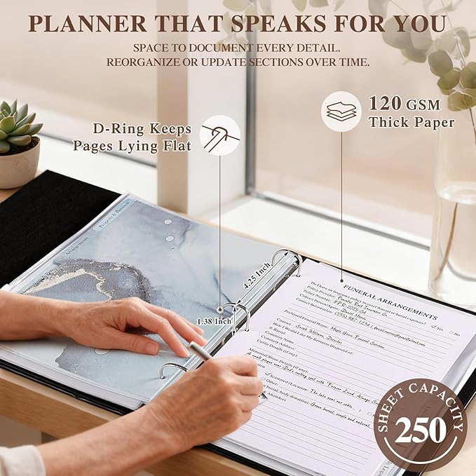 Lanpn End of Life Binder Organizer Death Planner 8.5"x11", Final Wishes & Estate Document Folder with 8 Dividers & 10 Letter Size Binder Pockets, When I Die Journal Before Death Life Plan Book, Blue