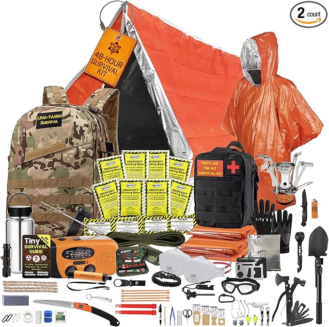 48 Hour Survival Kit - 228 Pieces Survival Gear and Supplies, 45L Go Bag Emergency Backpack, First Aid, Water Filter, Food, Tools, Tent, Camping Essentials, Emergency Preparedness - The Solo