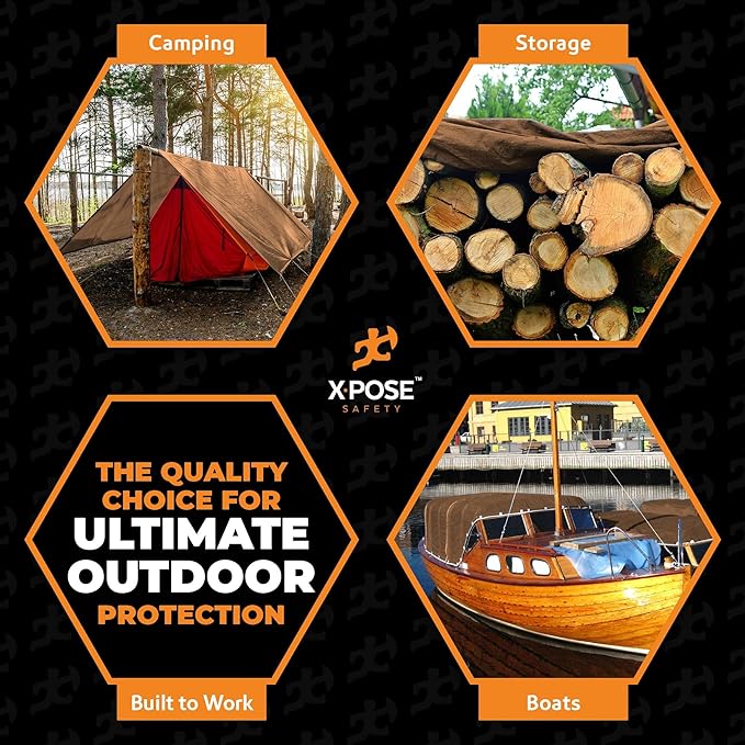 Multipurpose Protective Cover Brown Poly Tarp 5' x 7' - Durable, Water Resistant, Weather Resistant - 5 Mil Thick Polyethylene - by Xpose Safety