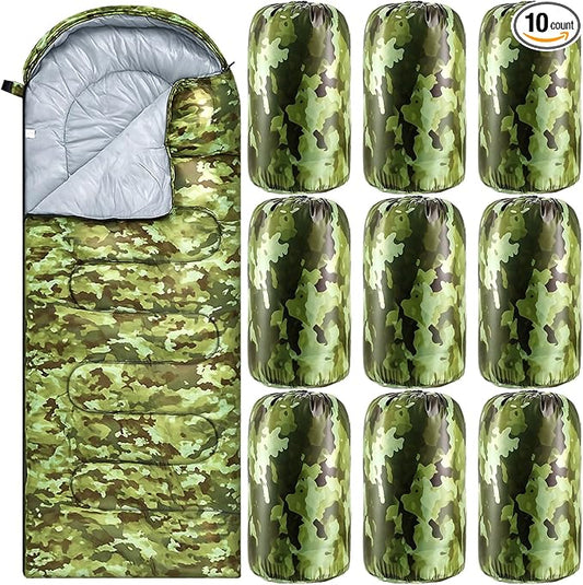 Tranqun 10 Pcs Sleeping Bags Bulk for Adults Sleeping Bag Liner Cold Weather 4 Seasons Camping Gear Equipment Lightweight Waterproof for Homeless Charity Hiking Travel, 5 Color