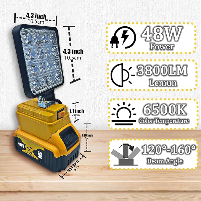 LED Work Light for DW 20V/18V Battery,byczone 20v Work Light with Low Voltage Protection,USB Charging Port LED flishlight for Job Site&Security Lighting/Camping/Outdoor Fishing(Only Tool)