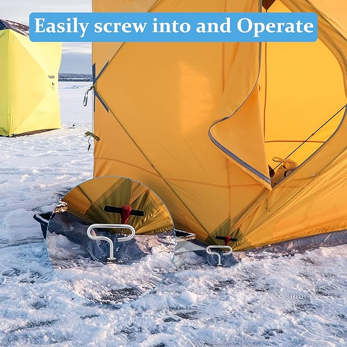 Oudain 7 Pcs Steel Ice Anchor Kit Threaded Ice Fishing Shelter Anchors for Winter Outdoor Camping Shanty Tent