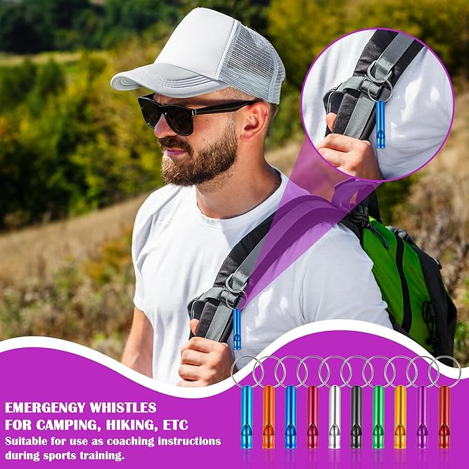 120 Pieces Aluminum Emergency Whistle, Kids Safety Whistle With Keychain, Whistles For Adults Emergency, 6 Colors Hiking Whistle Survival Whistle, For Camping, Hiking, Boating, Hunting, Fishing