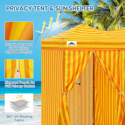 EAGLE PEAK Outdoor Changing Room 8x4, 2 Room Pop Up Portable Changing Room, Sun Shelter, Pop Up Changing Tent for Beach or Pool,Portable Dressing Room for Photoshoots (Yellow/Orange)