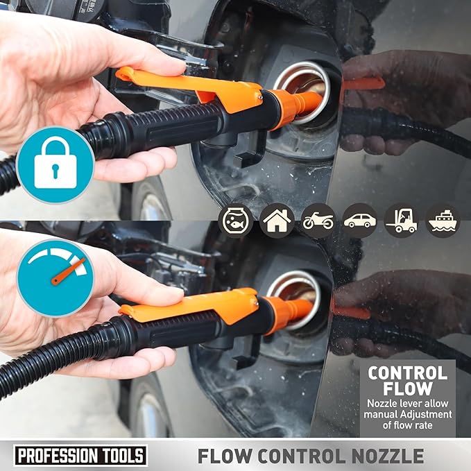 Portable Fuel Transfer Pump - 2.4 GPM Battery Powered Siphon Pump,Siphon Pump for Gasoline,for Fuel, Oil & Water, with Powerful Suction Ergonomic Nozzle 39 Inches Hose（Orange）