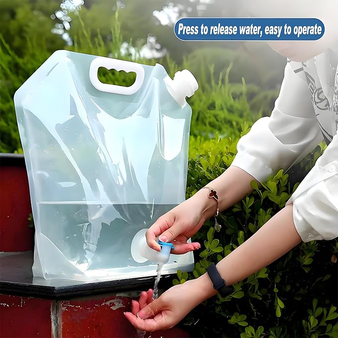 Collapsible Water Storage Bag 3-Pack(0.4 Gal + 0.8 Gal + 1.3 Gal) Portable Water Container with Faucet for Camping,Hiking, Emergency | Transparent Outdoor Water Bag with Carry Handle (3-Pack 2.5 Gal)