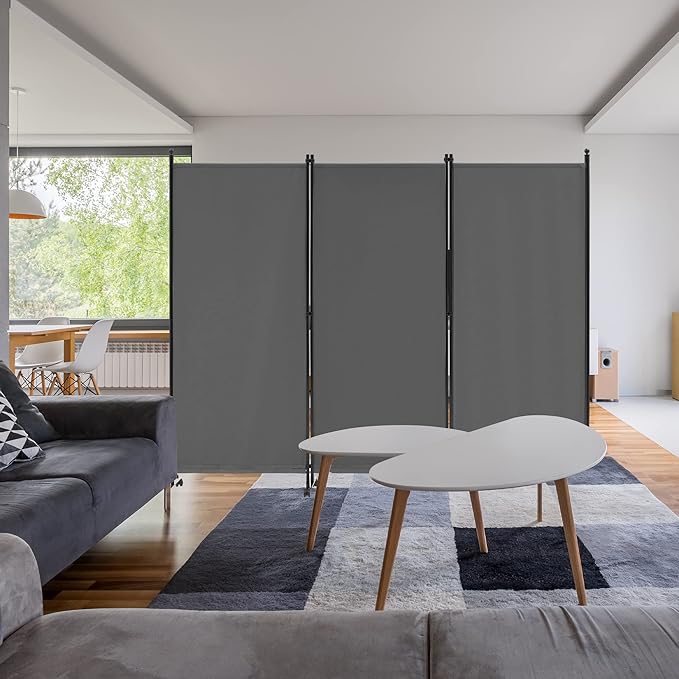 Spurgehom 3 Panel Rolling Room Divider, Folding Partition Privacy Screens, Freestanding Fabric Room Panel, Portable Folding Wall Divider for Office, Room, Restaurant, Hospital (Grey)