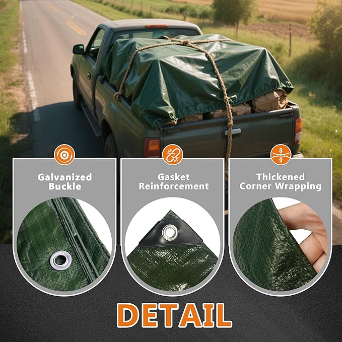 Tarp Heavy Duty Waterproof Thick Tarps Tear&Fade Resistant,UV Resistant,Poly Tarp Cover with Grommets and Reinforced Edges for Outdoor Camping Pools Boat Car(9 Mil,20'x30') Military Green