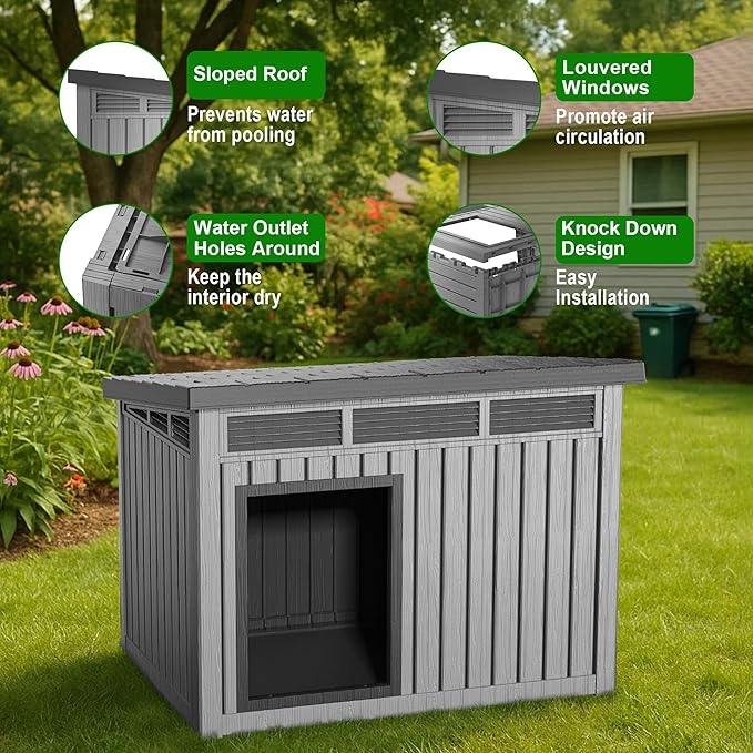 DRATO Outdoor Dog and Goat House - Resin All-Weather Dog House Outdoor, Durable Dog Kennel Outside for Backyard, Farm, Pasture