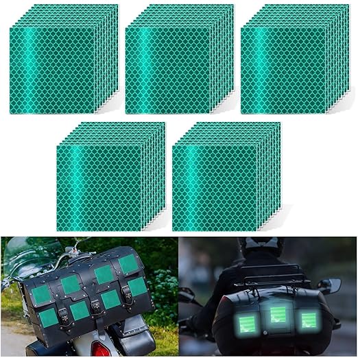 Non Fading Green Reflective Stickers 4 inch X 4 inch, Outdoor Waterproof High Visibility Warning Safety Adhesive Reflector Tape (50 Pcs)