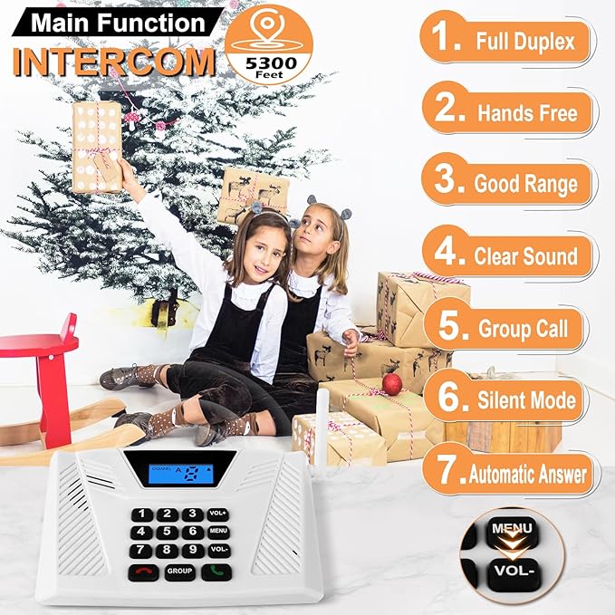 Intercoms Wireless for Home Upgraded, Hands Free Intercom 5300ft, Real-Time Two Way Intercoms for Home with Group Call, Full Duplex Wireless Intercom System for Business Office(4 Pack)