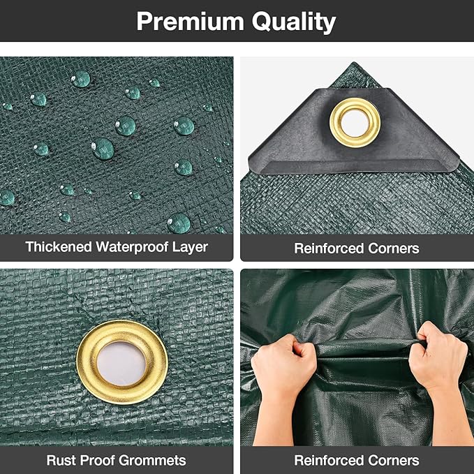 Tarp Waterproof 16 X 20 FT 14 Mil Heavy Duty Tarp Multipurpose Tarps Heavy Duty Waterproof Protective Cover UV All Weather Resistant for Shelter Camping, Green/Brown
