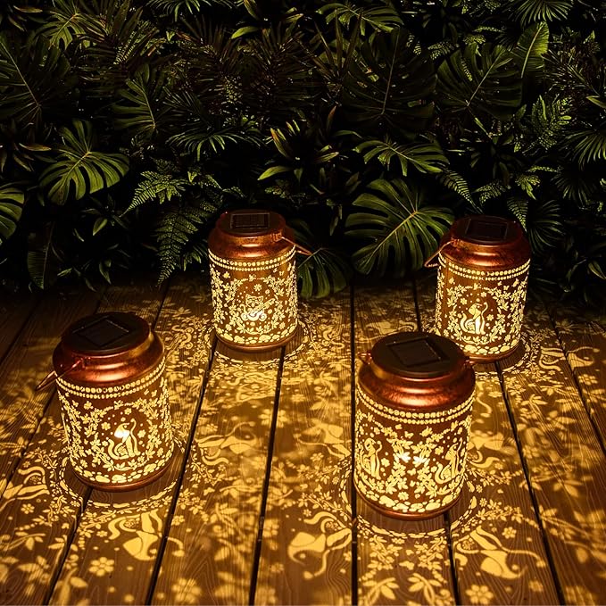YISITEONE Dog Outdoor Solar Lanterns, Garden Waterproof Metal Hanging Decor Lights for Patio Yard Pathway Lawn Front Porch, Birthday Gardening Dog Lovers Gifts for Women Mom Grandma