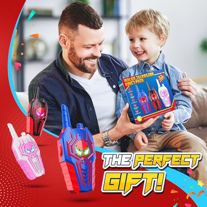 Rechargeable Walkie Talkies for Kids: 3 Pack Kids Walkie-Talkies Toys for 3 4 5 6 7 8 9 Year Old Boys Gifts Family Camping Toy for Boy Kid Age 3-5 5-7 7-9, 2 Way Radio Boy Gift