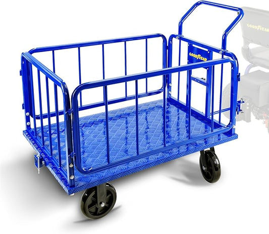 Goodyear Cargo Trailer Heavy-Duty, Utility Cart - 1200 lbs Capacity with Hitch, 8" Casters, Compatible with Electric Tugger Cart