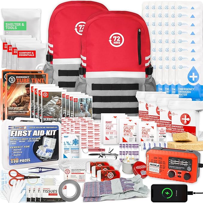 72 HRS Deluxe Emergency Survival Kit - Heavy Duty 72 Hour Bag Survival Kit for Earthquake, Hurricane, Tsunami, Winter, Blackout - Includes Emergency First Aid Kit, Water, Food