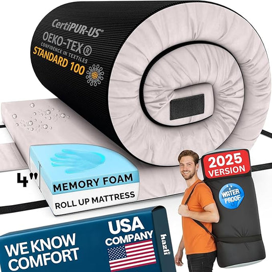 Hazli Matrix Memory Foam Camping Mattress Pad - Roll Up Mattress for Adults - Portable Cot Sleeping Pad for Camping - Floor Mat or Bed Roll for Car, SUV