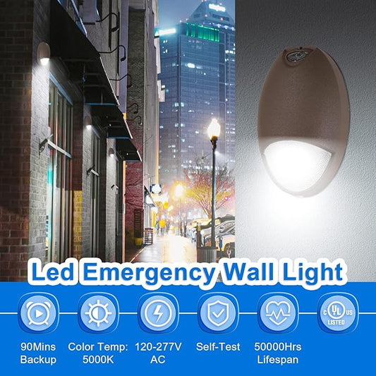 12W LED Emergency Wall Pack Light with Battery Backup Photocell Sensor, Self Test Diagnostics, Commercial Outdoor Exterior Aluminum Emergency Light, IP65 Wet Location, 120-277VAC UL Listed (2 Pack)