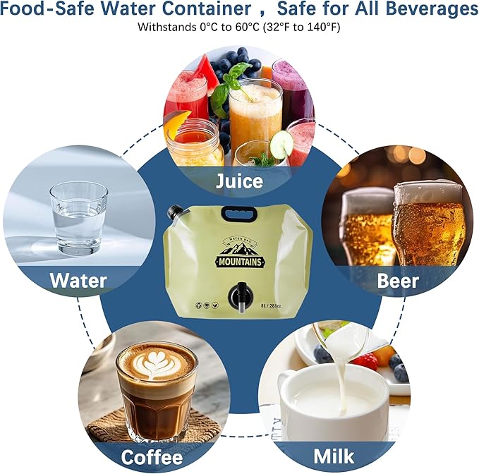 Water Jug Camping 2.1 Gallon Collapsible with Spigot, BPA Free Portable Water Pouch Foldable Water Bags for Outdoor Hiking, Travel and Emergency & Water Storage Containers (Beige-1Pcs)