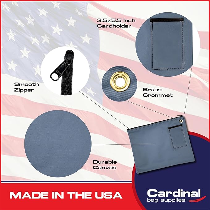 Interoffice Transit Mailbag, Canvas Envelope, Grommet for Padlock & Zip Tie, Large Zipper Pouch, Sack for Documents, 14 x 11 inch (Gray Blue)