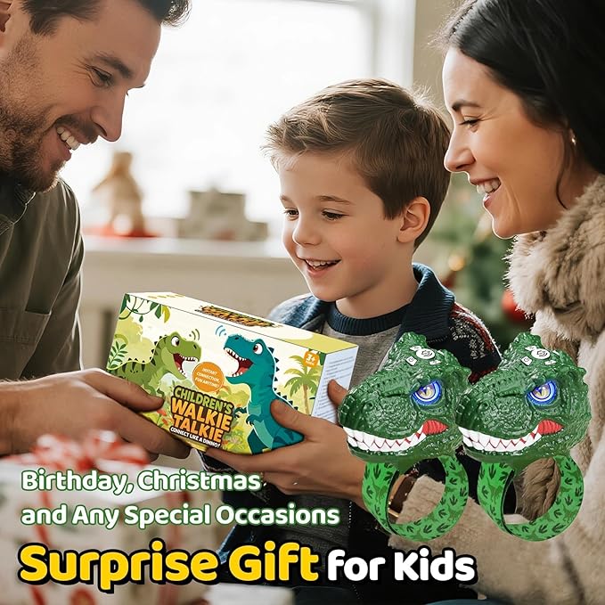 Vvinca Walkie Talkies for Kids 2 Pack - Dinosaur Toys for Boys Age 3-5 5-7 8-12 T-Rex Adjustable Wrist Strap Long Range Clear Sound Outdoor Camping Gears Christmas Birthday Gifts Stocking Stuffers