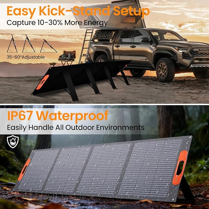 200W Foldable Solar Panel, Monocrystalline Solar Panel, Waterproof ETFE Surfaces (IP67), 24% Conversion Rate, Includes 4-in-1 MC4s Adapter Cable, Ideal for Powers Stations, RVs, Hiking, Camping
