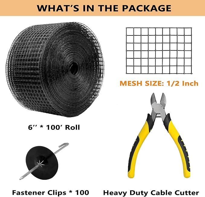 PROLEE 6 Inch X 100FT Solar Panel Bird Guard, Anti-Rust Critter Guard with 100 Fastener Clips Rooftop Solar Panel Bird Wire Screen, Removable Without Damage(6 Inch x 100 Feet)