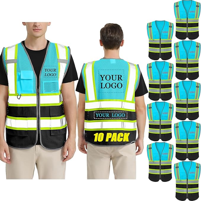 BeautyWill Custom Logo Safety Vest Class 2 High Visibility Reflective Vest for Men - Personalized Logo Team Vest