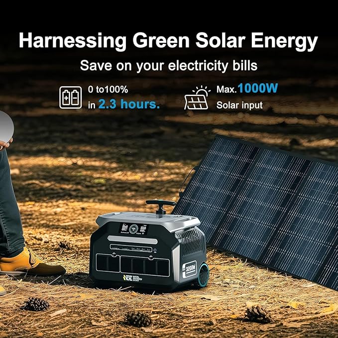IEE P3200 Portable Power Station 3200W, 2048Wh Solar Generator, 1800W AC Charging & 1000W Solar Charging, LiFePO4 Battery Power Station for Home Backup, Power Outage, Camping, RV, Emergencies