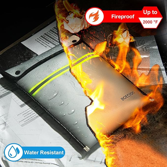 Upgraded Fireproof Document Bag, 15 in x 11 in Large Capacity with Waterproof Zipper, Flame-Resistant Edging, Fire Proof Money Bag for Cash, Safe Storage for Documents Valuables, Passports