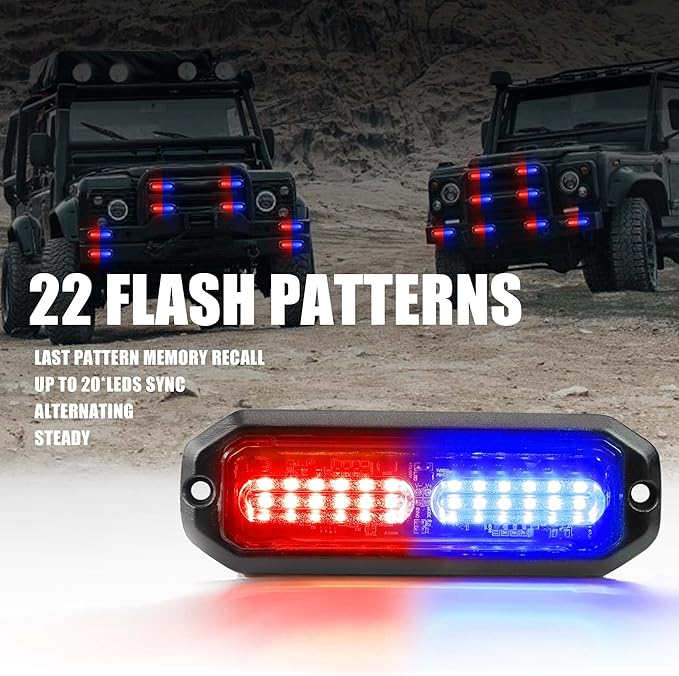 WINECO Red/Blue 8pcs Ultra Slim LED Emergency Strobe Police Lights, Surface Mount Grill Grille Hazard Safty Warning Flashing Light for Volunteer Trucks Vehicles