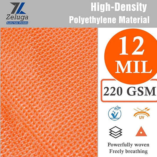 24-552-1012 220GSM Heavy Duty Orange Mesh Tarp - 10' x 12' Reinforced Rip-Resistant Construction Mesh Tarpaulin with Brass Grommets - 12mil Durable Protection for Agriculture, Landscaping