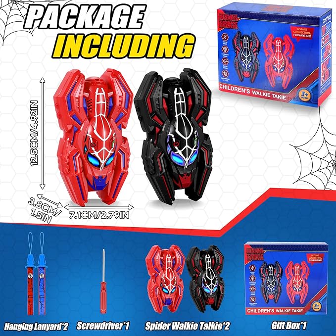 Vvinca Cool Walkie Talkies for Kids- Spider Toys for 3 4 5 6 7 8 9 10 Boys Kids Walkie Talkies 2 Pack Superhero Toys Outdoor Game Camping Travel Christmas Stocking Birthday Gifts