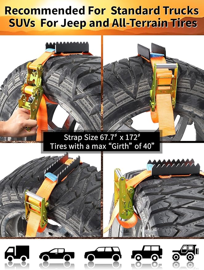 Tire Metal Gripper Traction Device Traction Straps Large for Trucks Large SUVs Anti Skid Emergency Traction Aid Straps to Get Unstuck from Snow, Mud, Ice & Sand, Fit for Jeep Wrangler JK JL Bronco