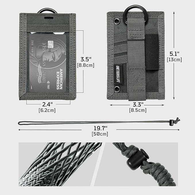 OneTigris Tactical ID Card Holder Hook & Loop Patch Badge Holder Neck Lanyard Key Ring and Credit Card Organizer (Shadow Gray-500D Codura)