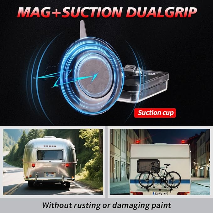 USB-C Wireless Trailer Lights Kit with Reverse, IP67 Waterproof Magnetic LED Tow Light for Towing, Tail, Brake, Turn Signal for Car, Boat, Camper, RV (B-Type)