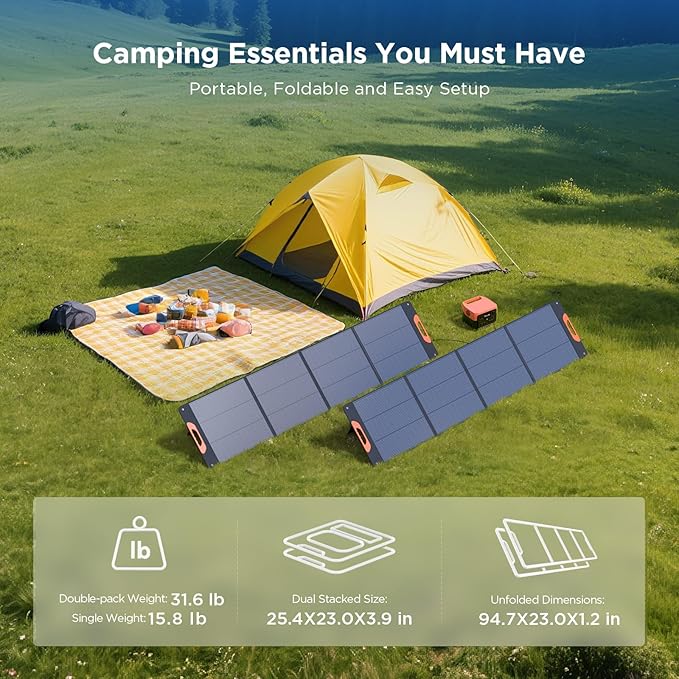 440 Watt N-Type 16BB Portable Solar Panel with Bypass Diodes, RV Essentials,2PCS 220W 19.8V Foldable Solar Charger for Power Station, 25% High Efficiency IP67 Waterproof 4 Kickstands for Camping RV