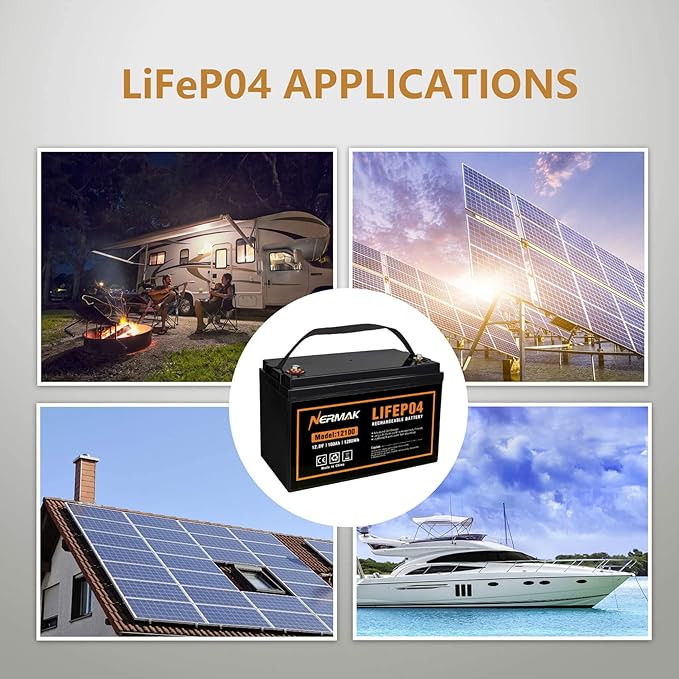 12V 100Ah Lithium LiFePO4 Deep Cycle Battery, 4000+ Cycles Lithium Iron Phosphate Rechargeable Battery for Solar, RV, Marine, Home Energy Storage, Off-Grid Applications Built-in 100A BMS