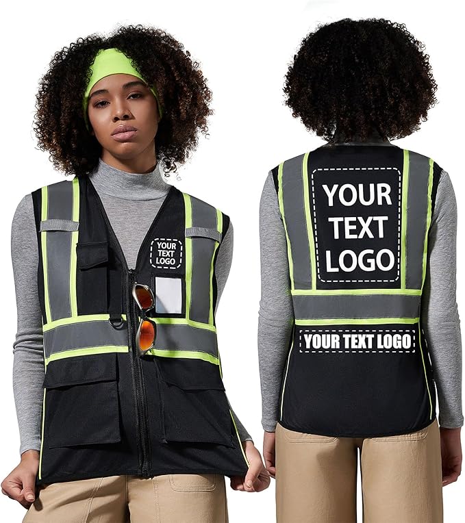 AYKRM Custom Logo Personalised Printed High Visibility Reflective 2 two tone work construction Safety Vest