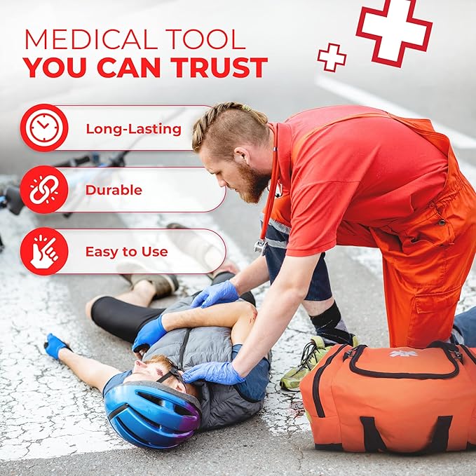 First Responder Trauma First Aid Kit Bag – Fully Stocked Emergency Medical Kit for Workplace, Vehicle & Home – OSHA & ANSI Compliant – Portable – Orange