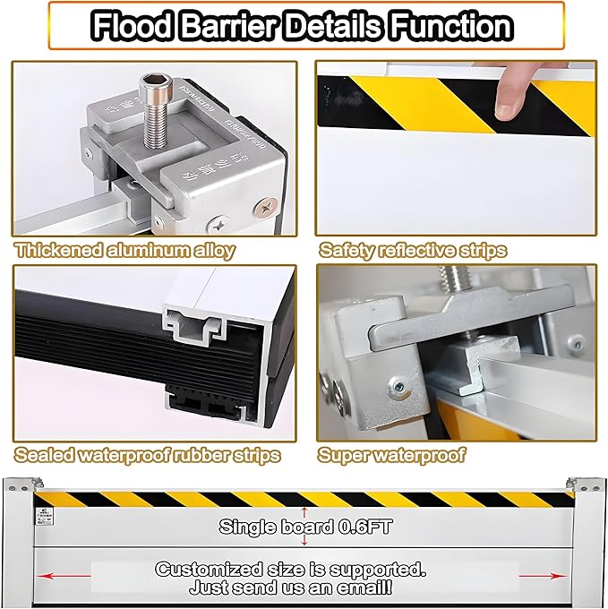 Flood Barriers for Home Exterior - Aluminum Alloy Outdoor Garage Doors Water Barriers for Flooding,H31.5 Inch/L16FT