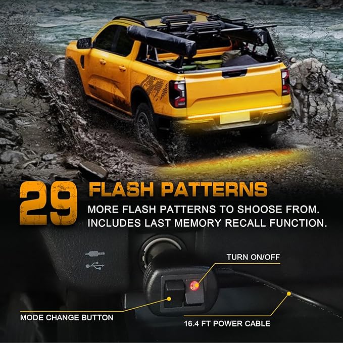 XRIDONSEN 48 inch Amber Tailgate Strobe Lights Strip 288 LED Tail/Rear Window Emergency Lights Flashing Warning Hazard Safety Caution Light for Tow/Plow Trucks Construction Vehicles Pickup Trailer