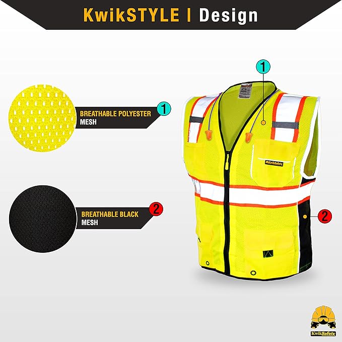 KwikSafety - Charlotte, NC - CLASSIC & SUPREME Safety Vest [Jumbo Pocket] Class 2 Work PPE ANSI Tested OSHA Compliant