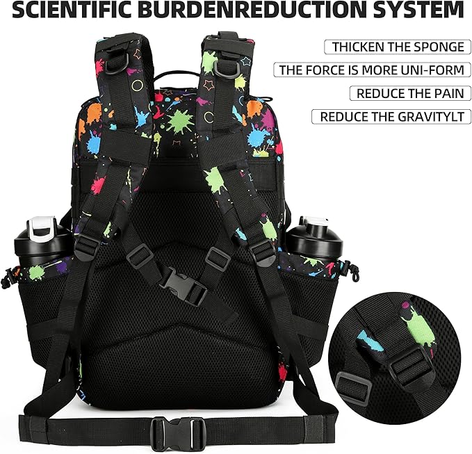 Tactical Assault Backpack - 45L 3 Day Assault Pack with MOLLE, Waterproof Rucksack - Fluorescent Tie Dye