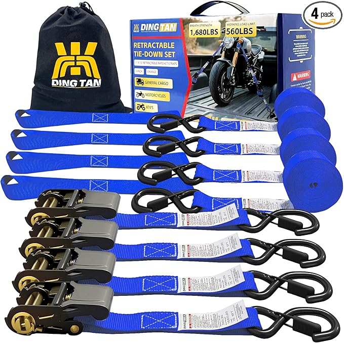 Ratchet Straps Tie Downs (4-Pack) - 1''x 15' (1,680lb Break Strength) - Ultimate Tie Down Straps with Safety S Hooks-for Trucks, Cargo, Moving, Appliances etc-（Blue）