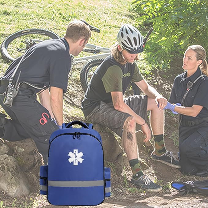 First Aid Backpack - Empty First Responder Bag for Trauma Medical Kit - Safety Backpack - Paramedic Bag - Blue