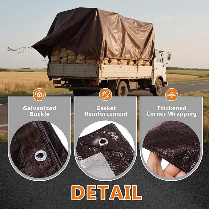 Heavy Duty Tarps Waterproof Tarp Cover Outdoor Thick UV Resistant Multipurpose Protective Cover for Emergency Rain Shelter Camping Tarpaulin with Grommets (9 Mil,10x12 Feet) Brown/Silver