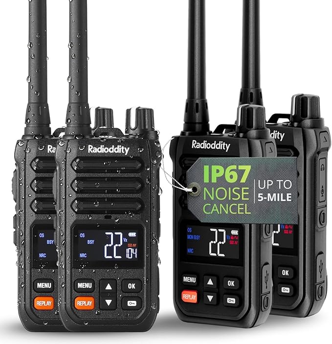 Radioddity X1 Walkie Talkies Long Range, IP67 Waterproof Heavy Duty FRS Two Way Radios with Noise Reduction, Recording, NOAA Scan & Alert, VOX, SOS, 2500mAh USB-C for Outdoor Job Site, 4 Pack
