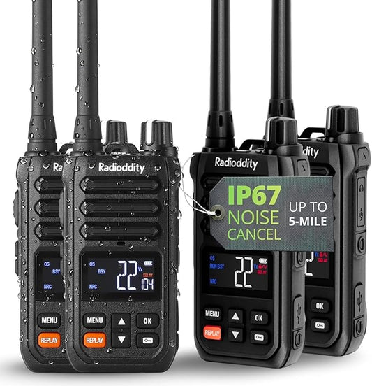 Radioddity X1 Walkie Talkies Long Range, IP67 Waterproof Heavy Duty FRS Two Way Radios with Noise Reduction, Recording, NOAA Scan & Alert, VOX, SOS, 2500mAh USB-C for Outdoor Job Site, 4 Pack